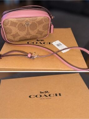 Coach Signature Canvas Jamie camera Crossbody Bag in Brown and Pink
